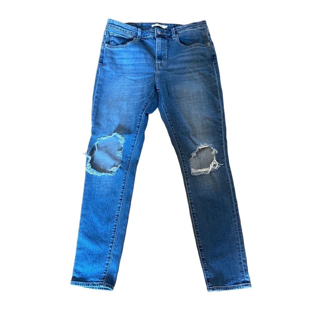 LEVI'S Premium Denim 721 High Rise Skinny Distressed Busted Knee Jean - Picture 2 of 12